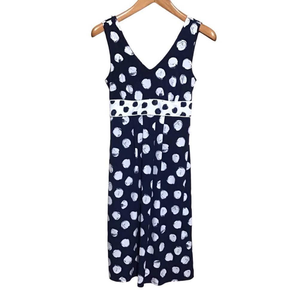 Merona Size S Navy Blue White Polka Dot Sleeveless V-Neck Dress